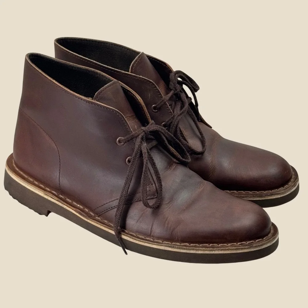 Clarks Desert Boot Mens 8 Dark Brown Leather Chukka Lace Up Ankle 15522 Heritage
